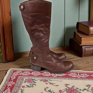 Born b.o.c. Mahogany Brown Leather‎ Riding Boots Tall Knee High Back Zip Boots 7